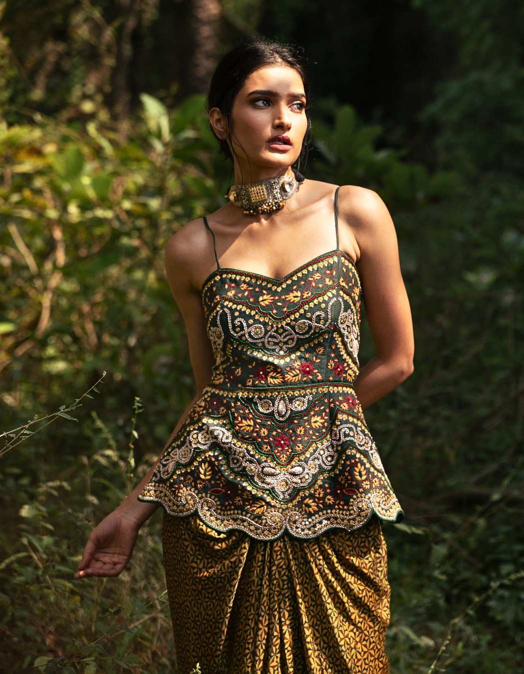 Forest Green Drape Skirt & Peplum Top