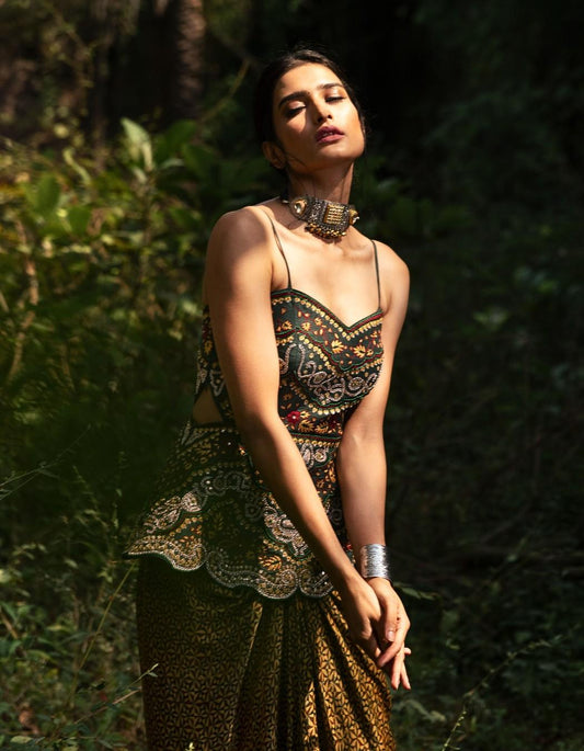 Forest Green Drape Skirt & Peplum Top