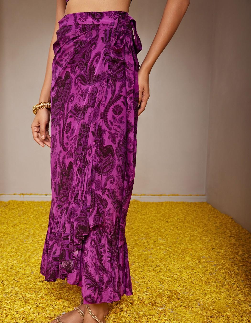 Gulaabi Purple Croptop & Drape Skirt