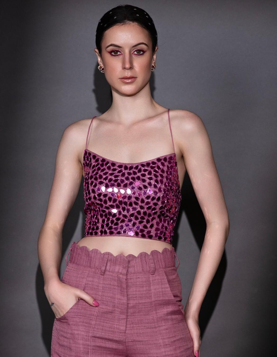 Mauve Purple Croptop And Scallop Pants