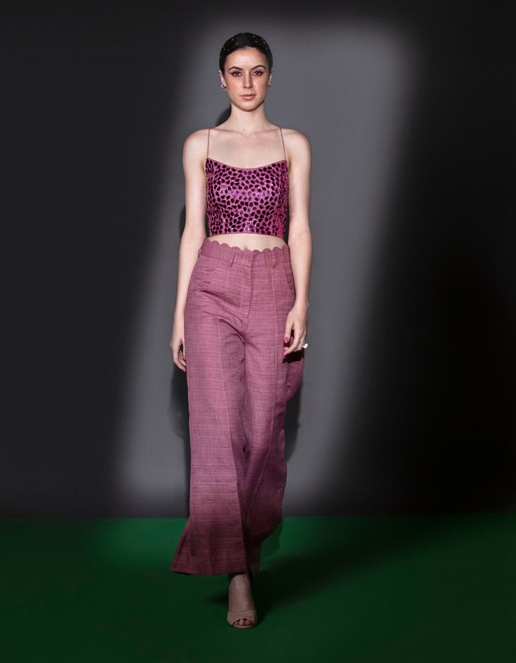 Mauve Purple Croptop And Scallop Pants