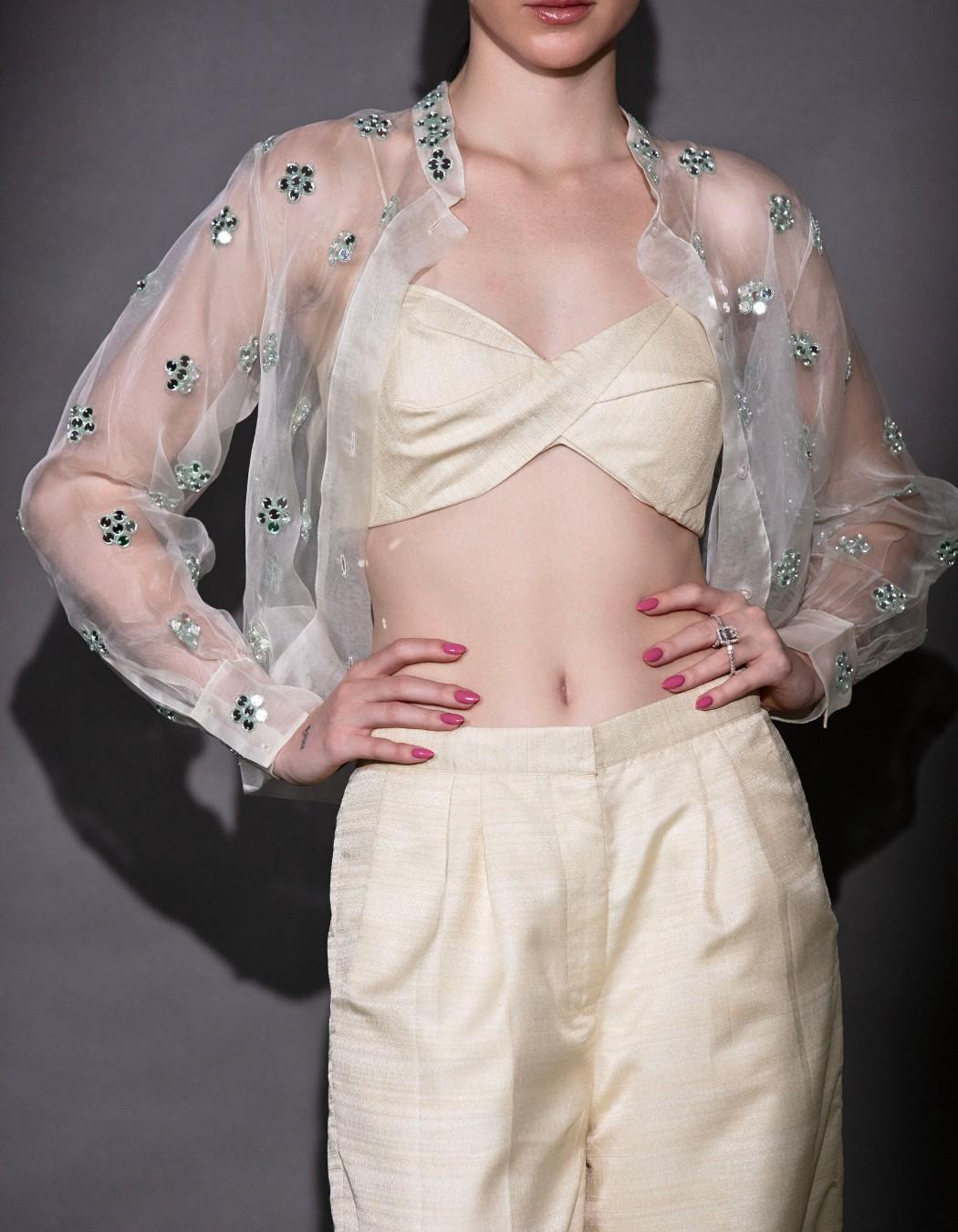 Beige Organza Shirt Co-Ord Set