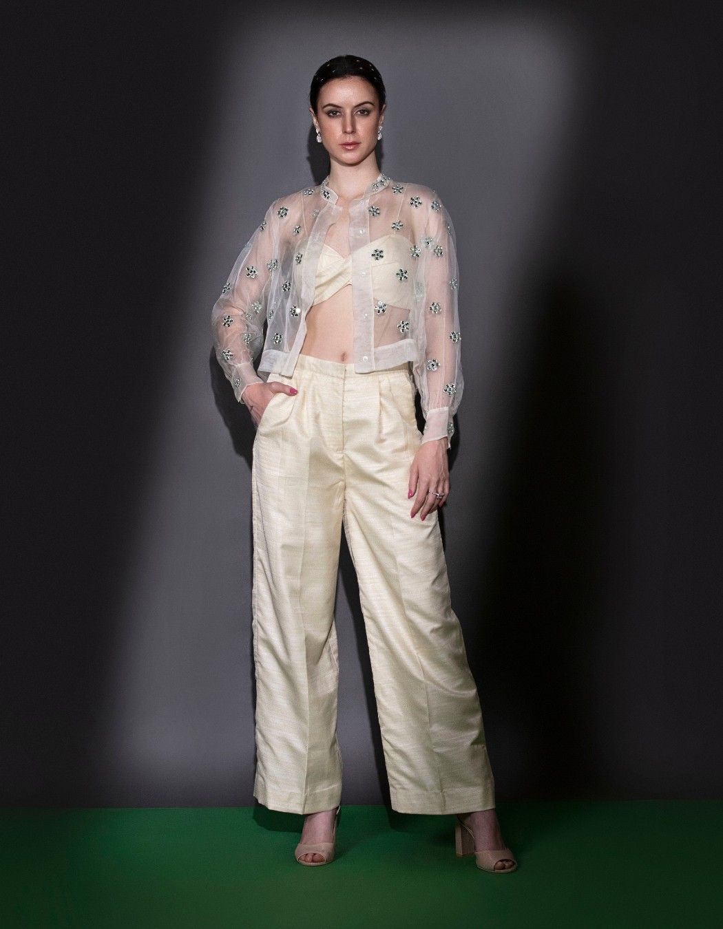 Beige Organza Shirt Co-Ord Set