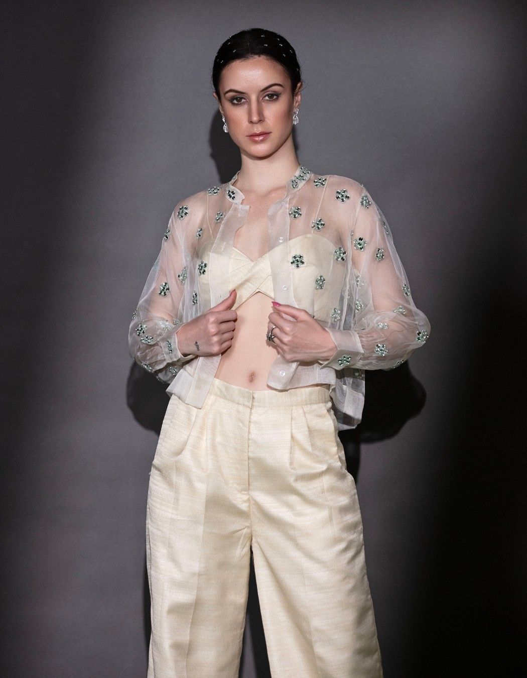 Beige Organza Shirt Co-Ord Set
