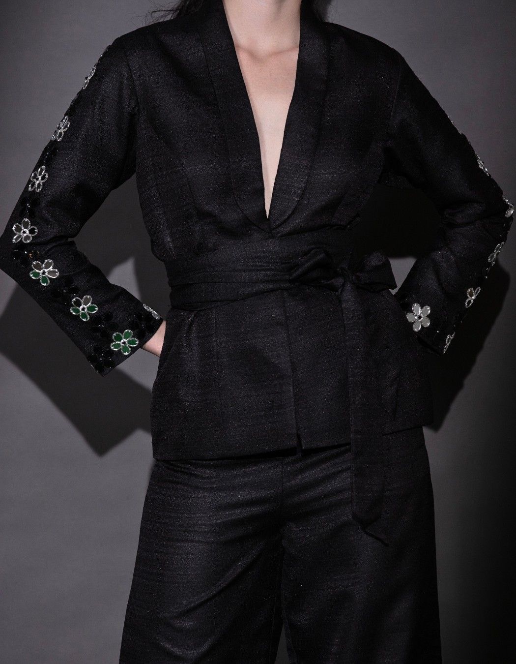 Black Blazer Set With Straight Pants