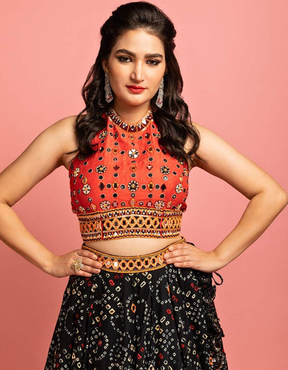 Black & Orange Bandhani Lehenga
