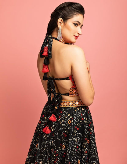 Black & Orange Bandhani Lehenga