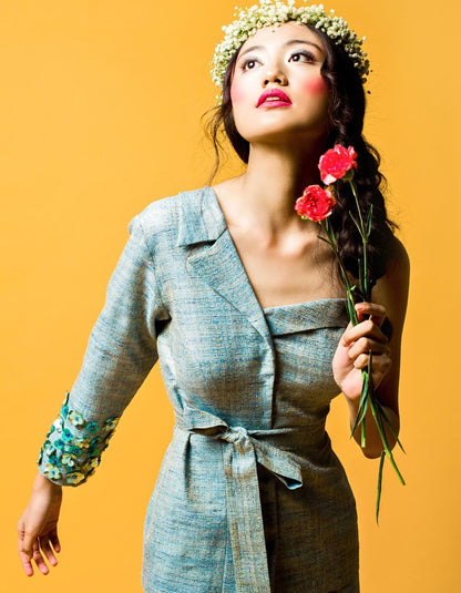 Blue One-Shoulder Blazer Set