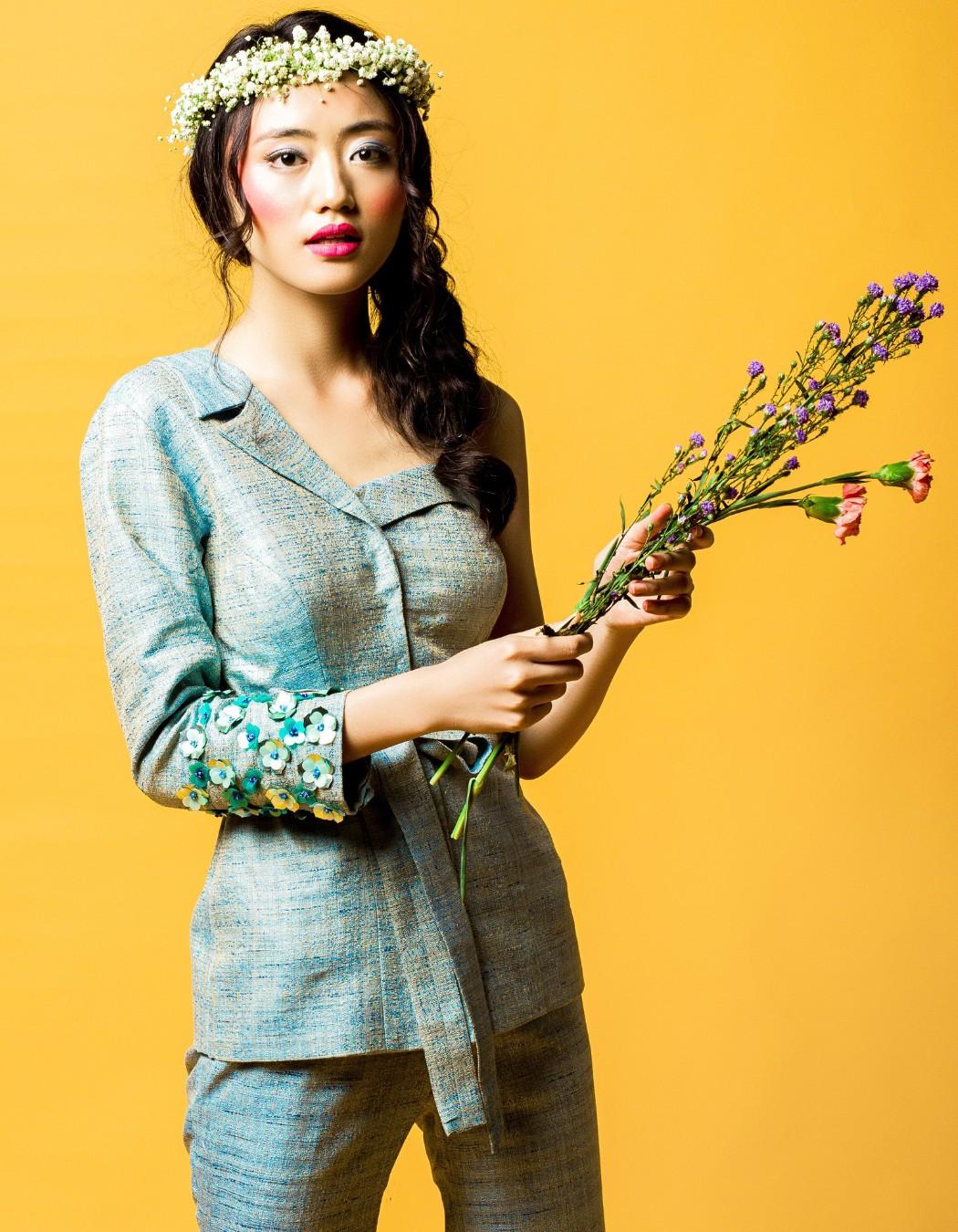 Blue One-Shoulder Blazer Set