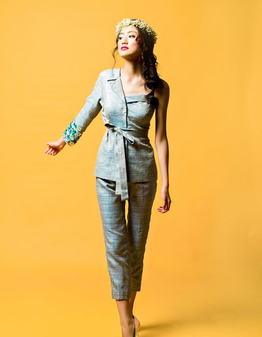 Blue One-Shoulder Blazer Set