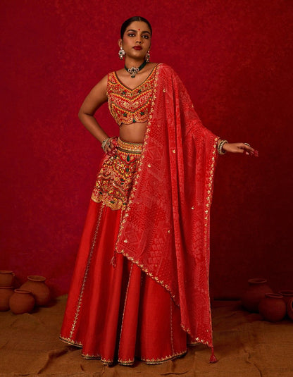 Bridal Lehenga Set with Printed Dupatta.