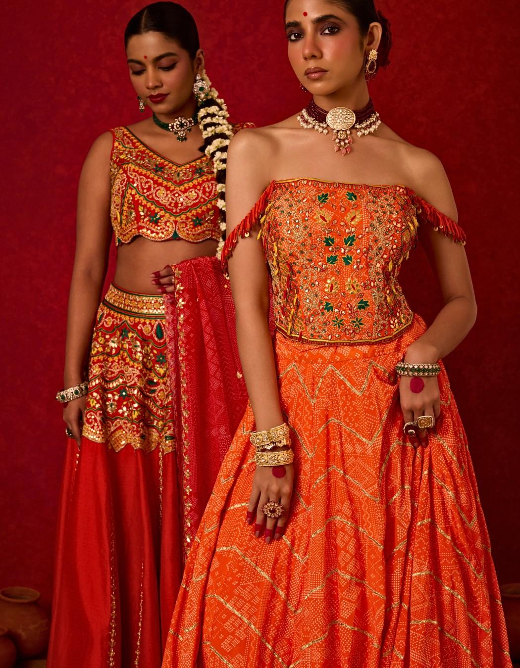Bridal Lehenga Set with Printed Dupatta.