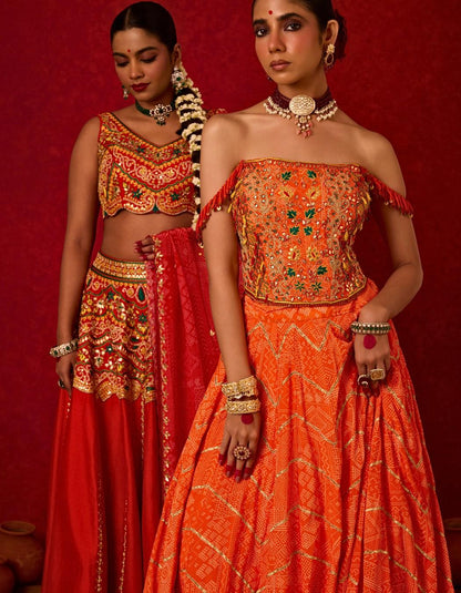 Bridal Lehenga Set with Printed Dupatta.