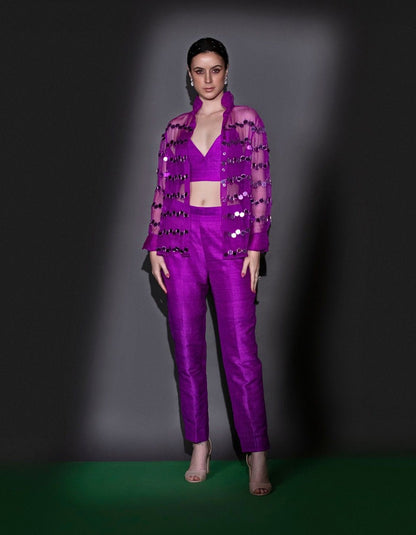 Bright Violet Organza Shirt & Pants Set