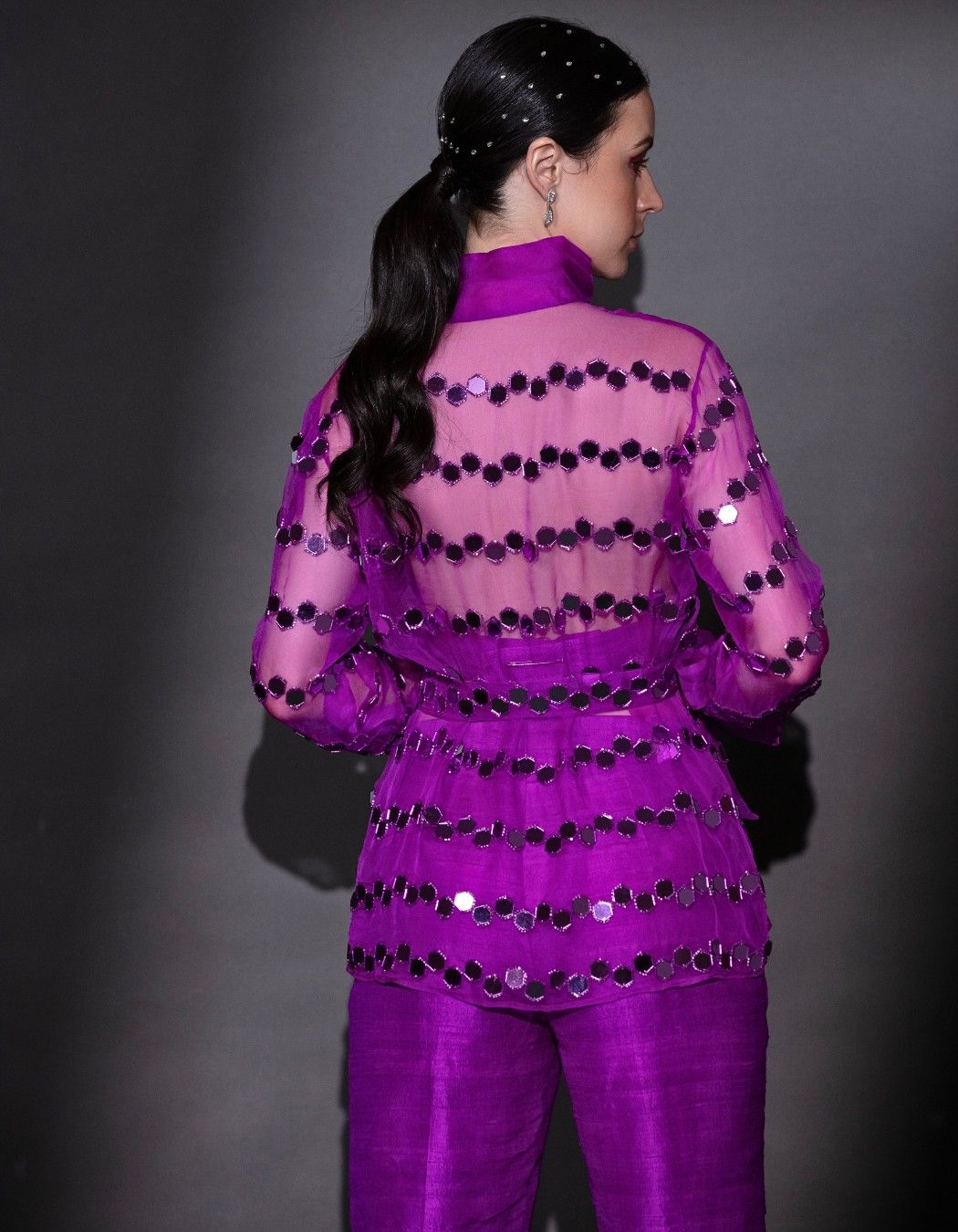 Bright Violet Organza Shirt & Pants Set