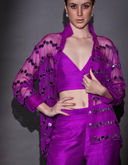 Bright Violet Organza Shirt & Pants Set