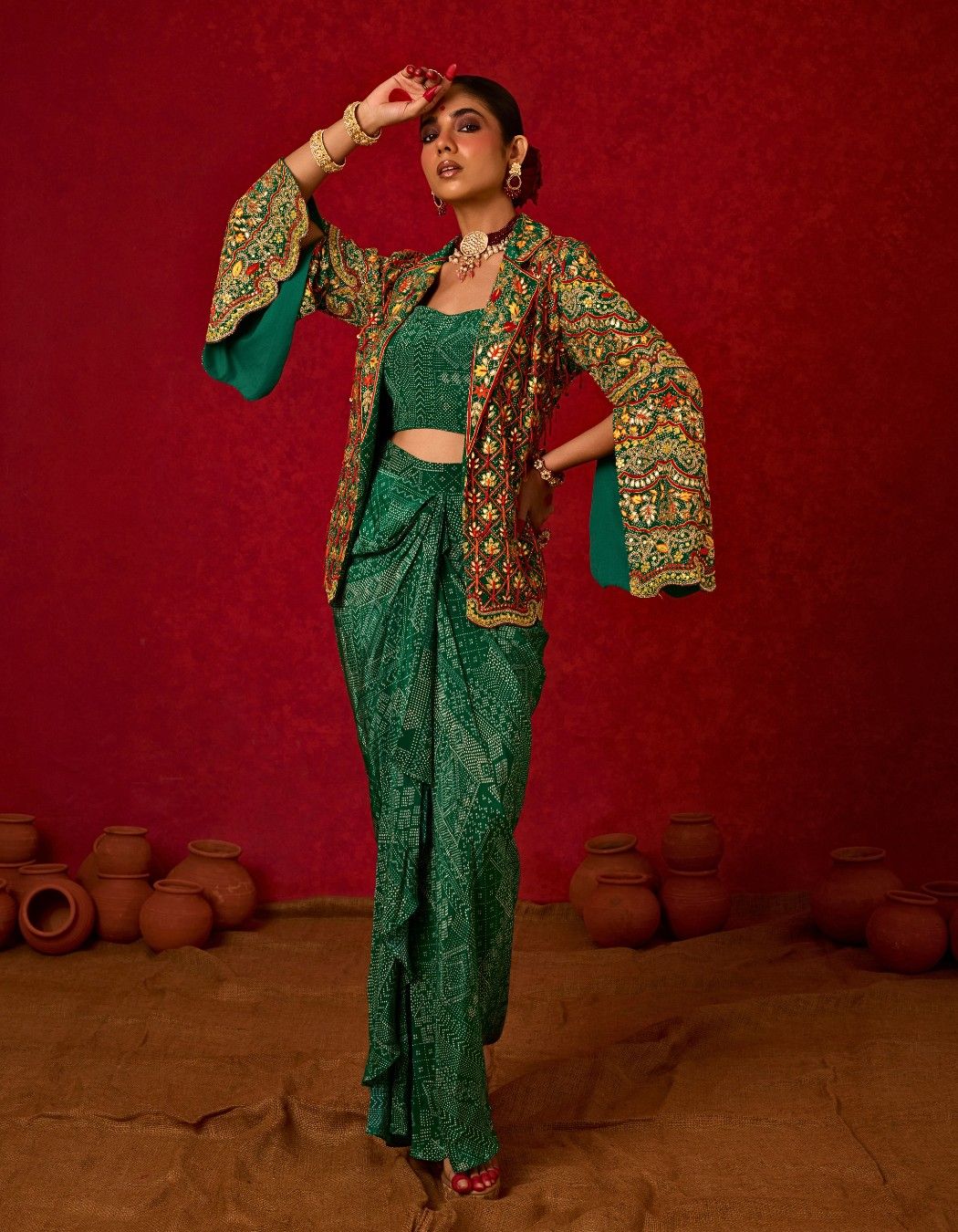 Cape Jacket Set with Drape Skirt