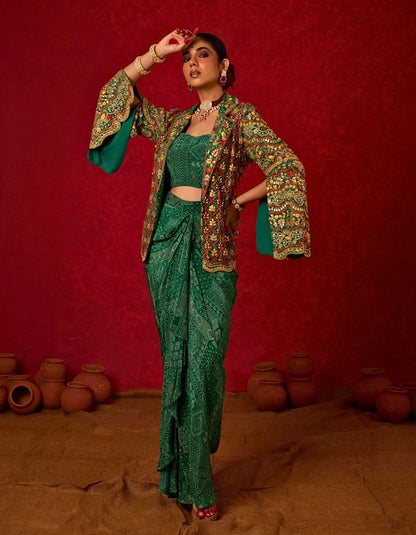 Cape Jacket Set with Drape Skirt