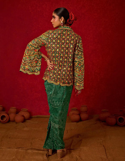 Cape Jacket Set with Drape Skirt