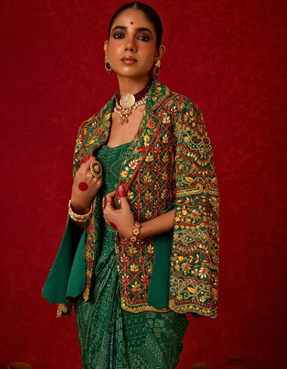 Cape Jacket Set with Drape Skirt