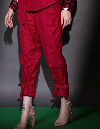 Cherry Red Shirt And Pant Co-Ord Set