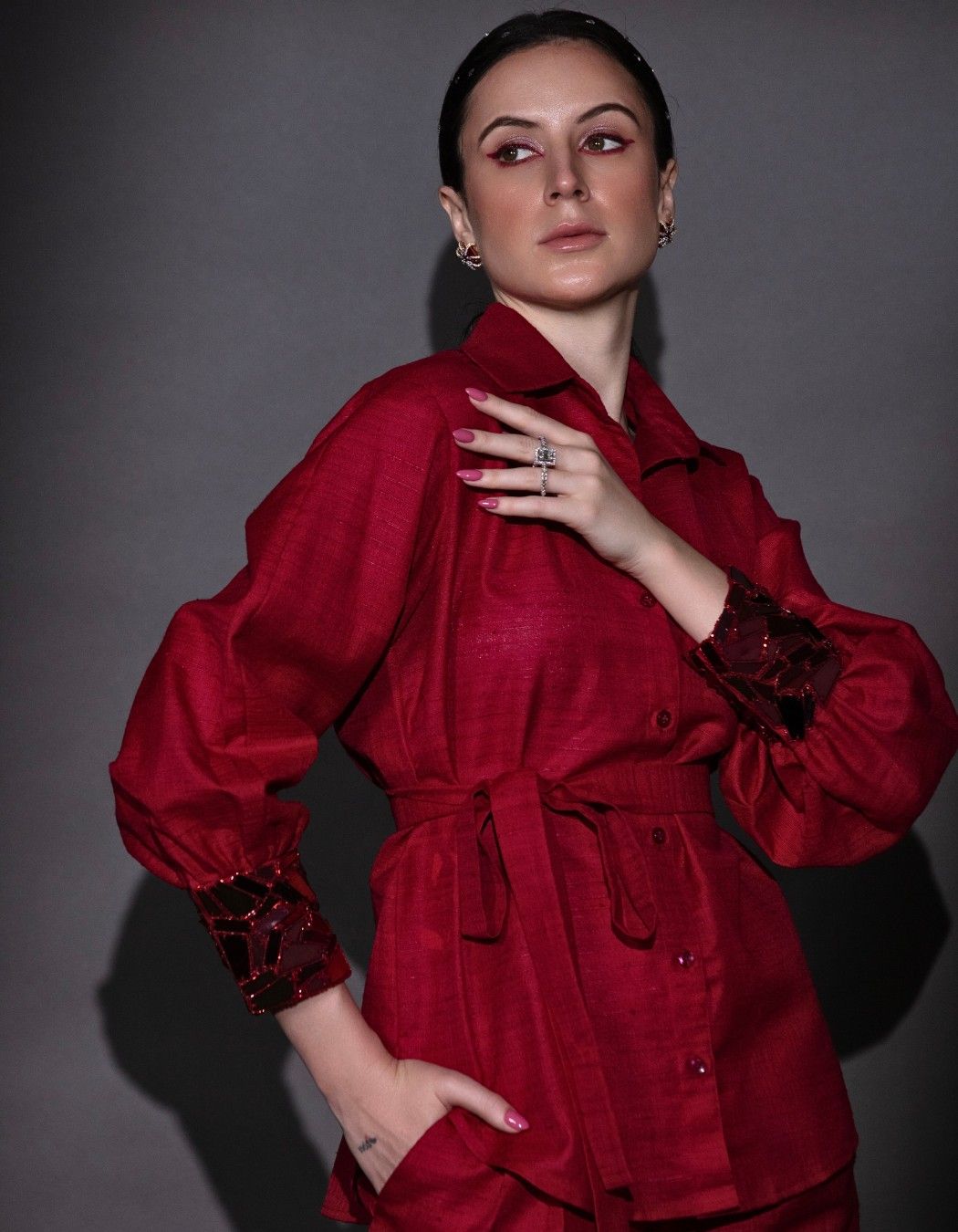 Cherry Red Shirt And Pant Co-Ord Set