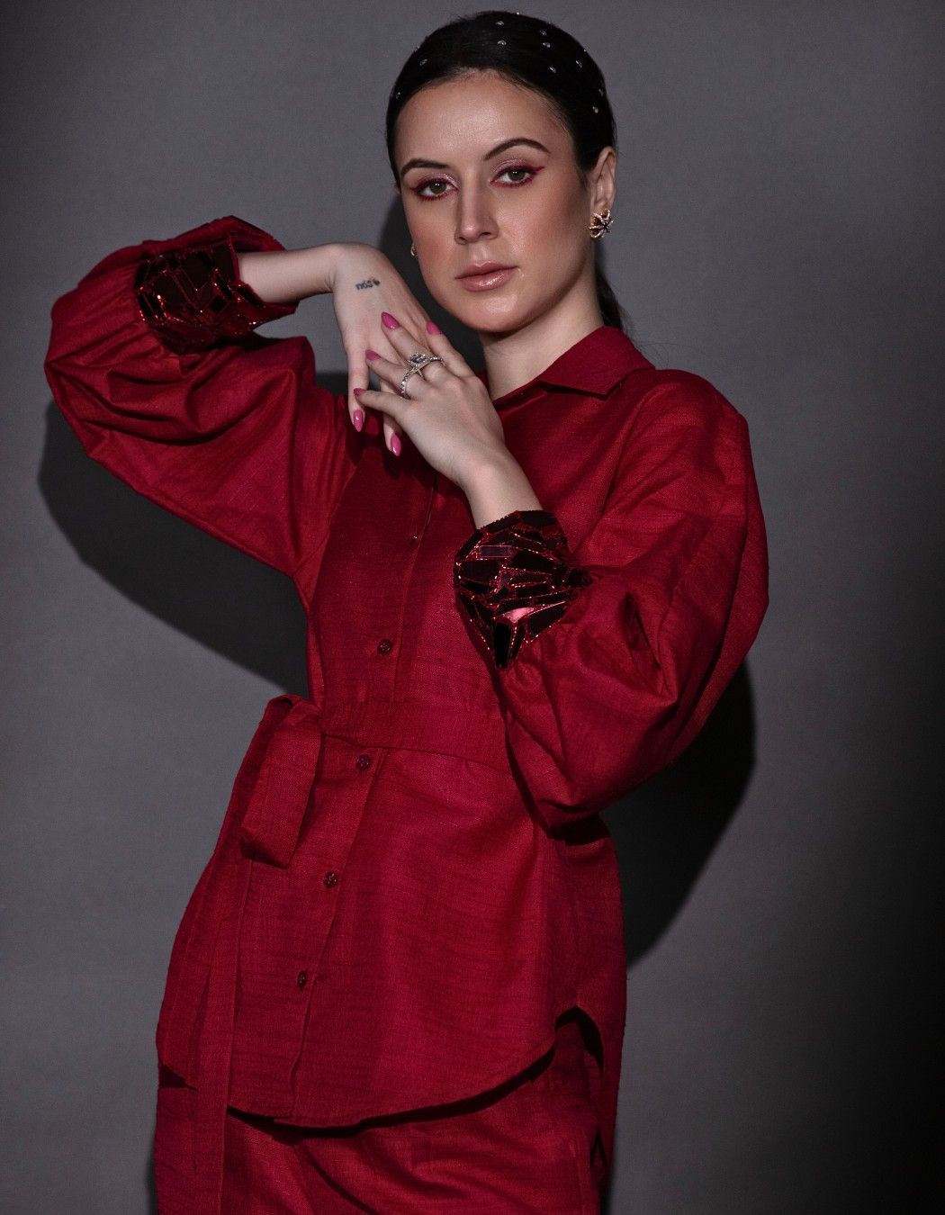 Cherry Red Shirt And Pant Co-Ord Set