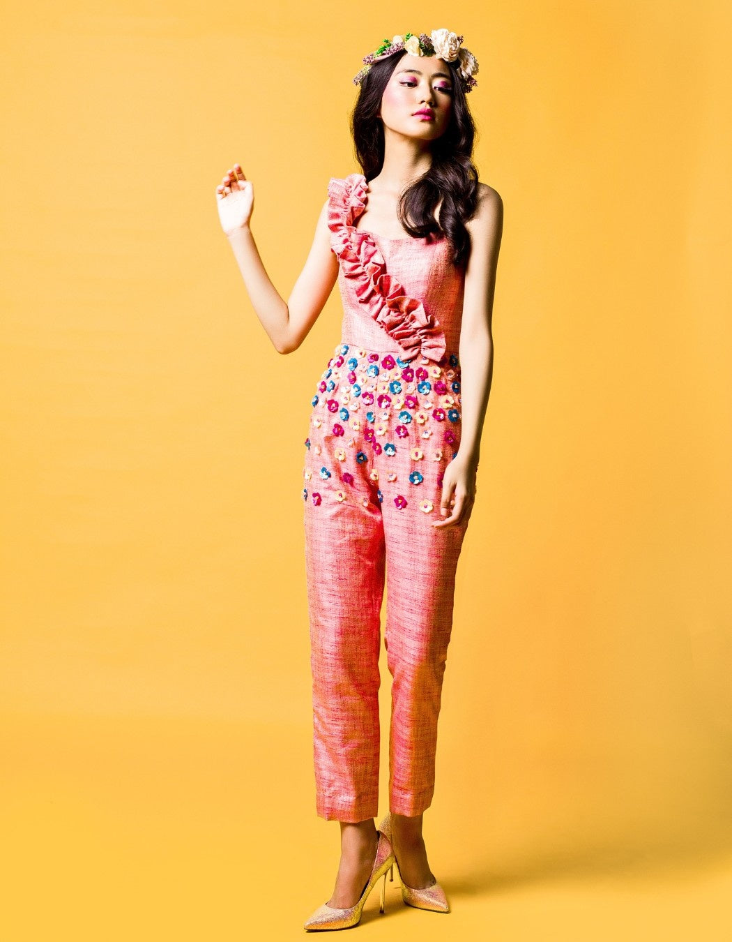 Coral Pink Ruffle Jumpsuit