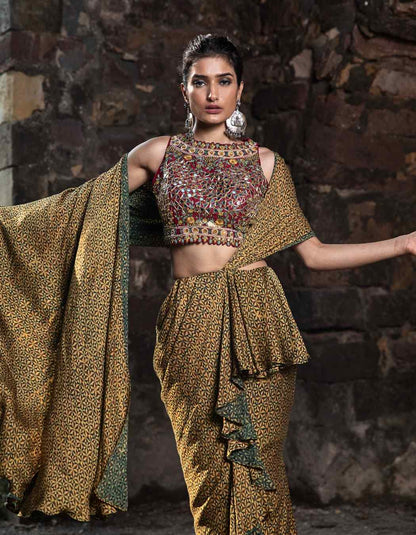 Crimson Red Pre-Draped Ruffle Saree