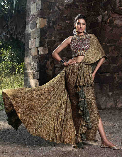 Crimson Red Pre-Draped Ruffle Saree