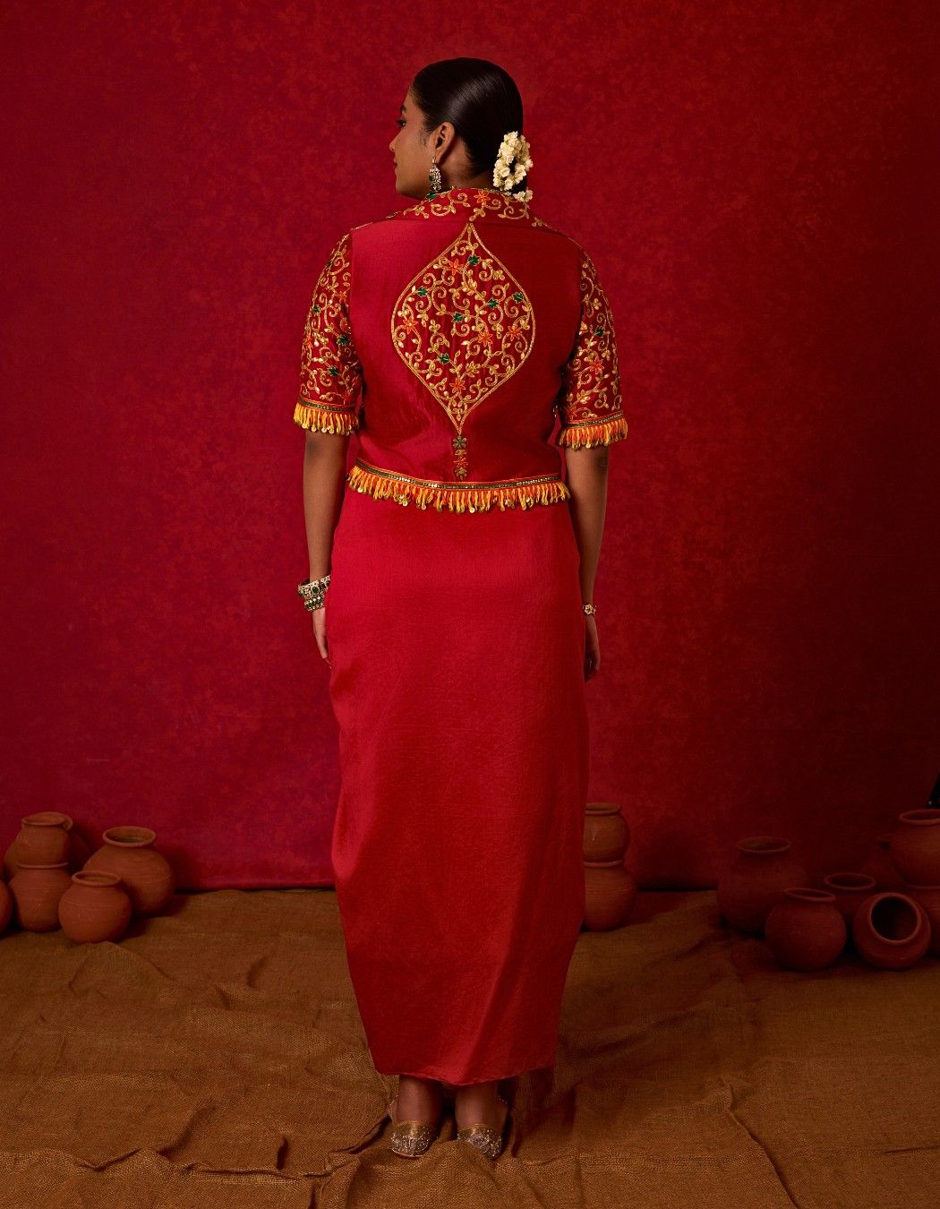 Embroidered Blazer with Drape Skirt