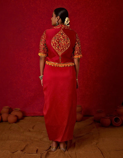 Embroidered Blazer with Drape Skirt