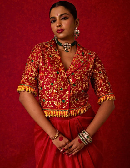 Embroidered Blazer with Drape Skirt