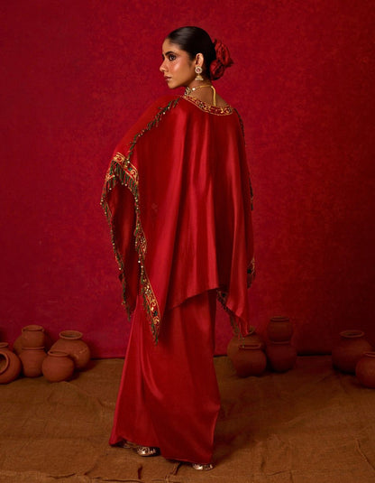 Embroidered Cape Set with Drape Skirt