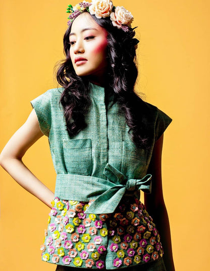 Emerald Green Short Sleeves Blazer Set