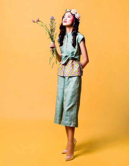 Emerald Green Short Sleeves Blazer Set