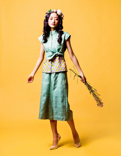 Emerald Green Short Sleeves Blazer Set