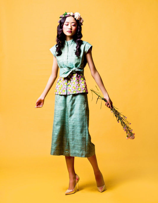 Emerald Green Short Sleeves Blazer Set