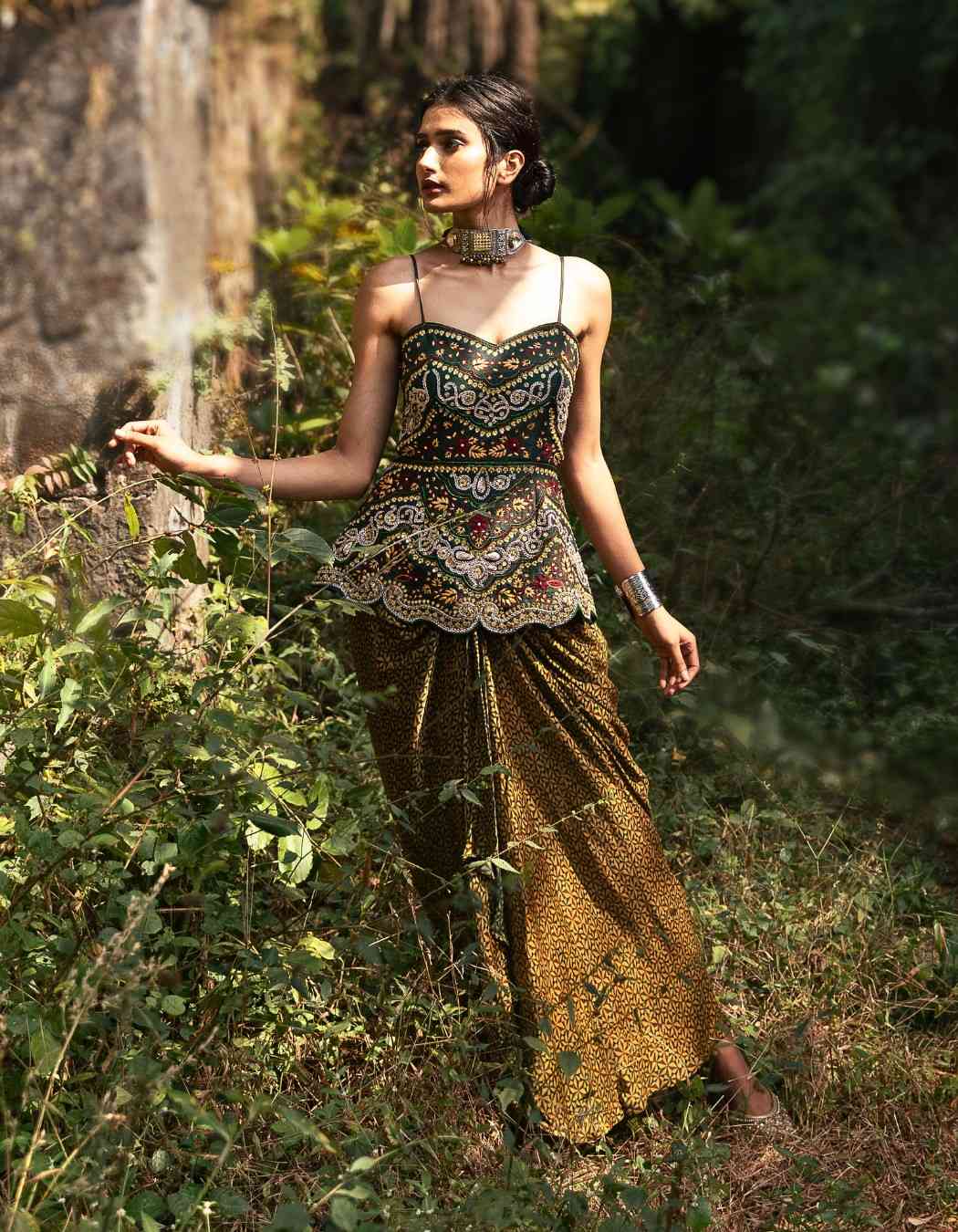 Forest Green Drape Skirt & Peplum Top