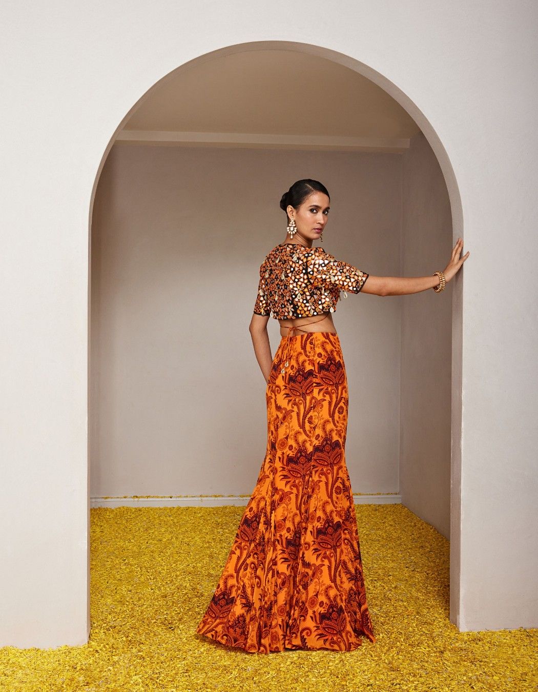 Genda Orange Fish-cut Lehenga