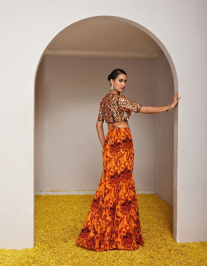 Genda Orange Fish-cut Lehenga