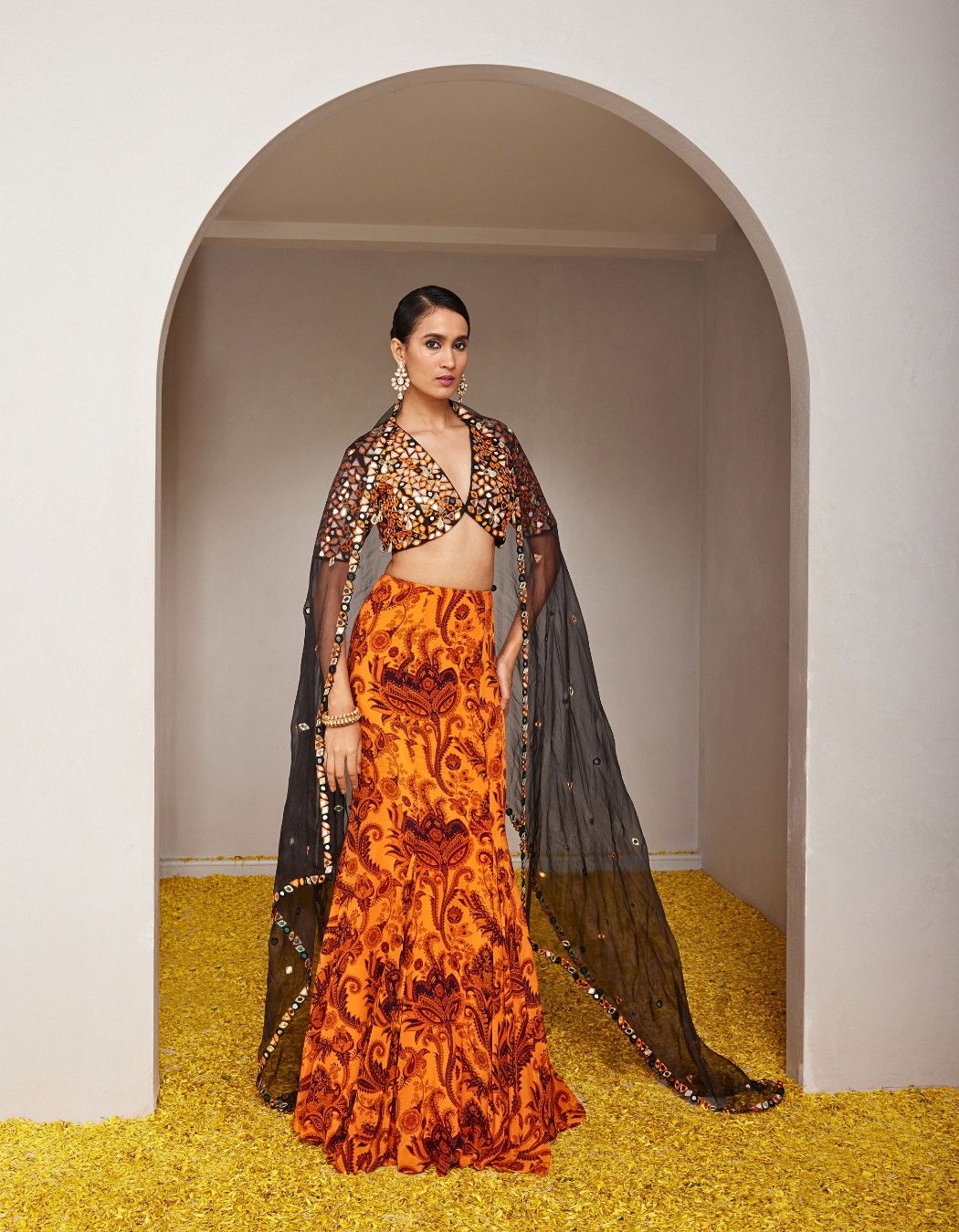 Genda Orange Fish-cut Lehenga
