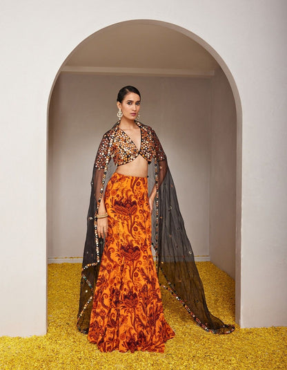 Genda Orange Fish-cut Lehenga