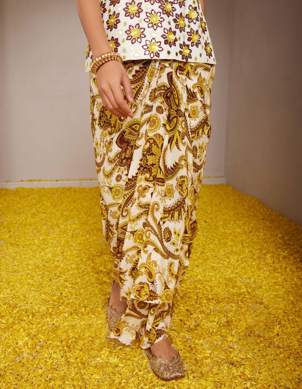 Genda Yellow Drape Skirt & Peplum Top