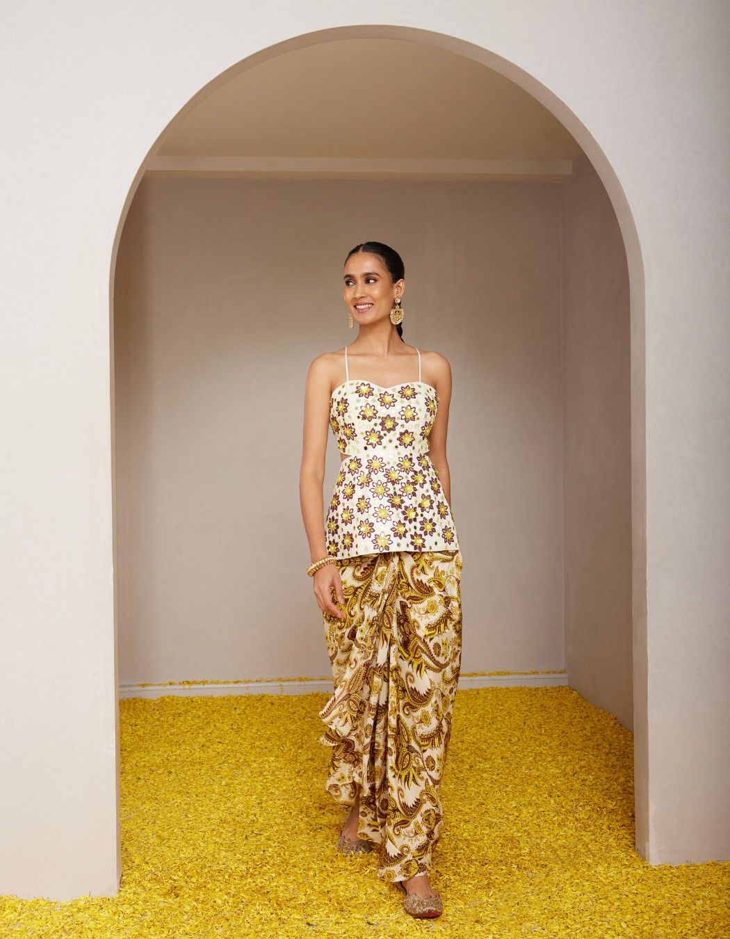 Genda Yellow Drape Skirt & Peplum Top