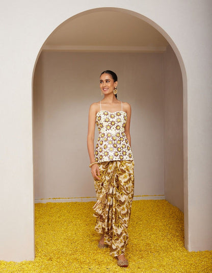 Genda Yellow Drape Skirt & Peplum Top