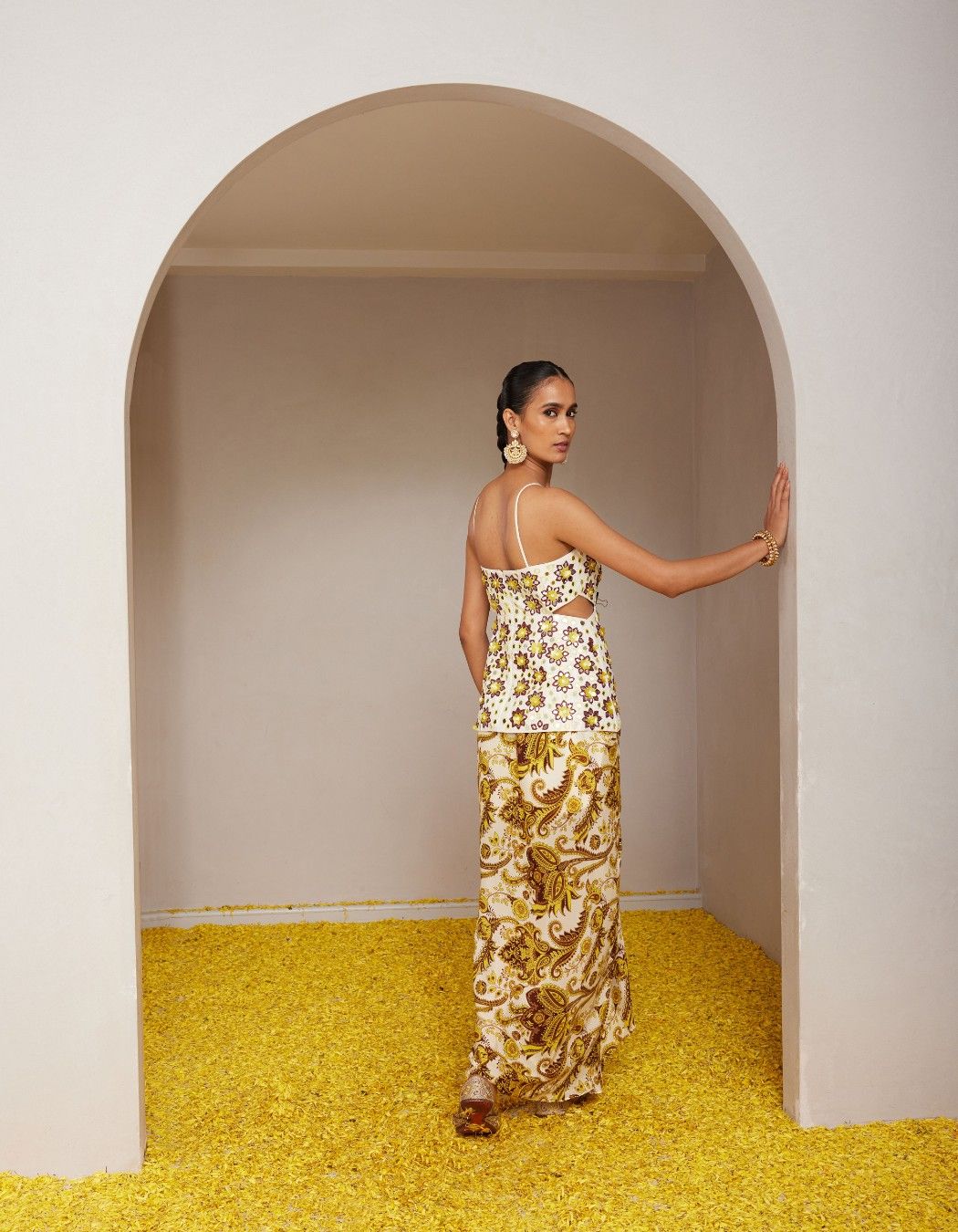 Genda Yellow Drape Skirt & Peplum Top