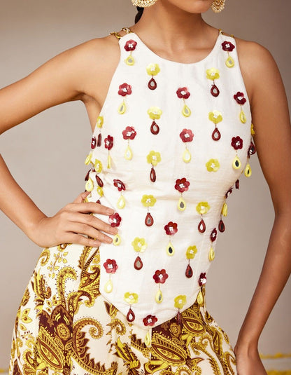 Genda Yellow Sharara Pants & Dori Blouse