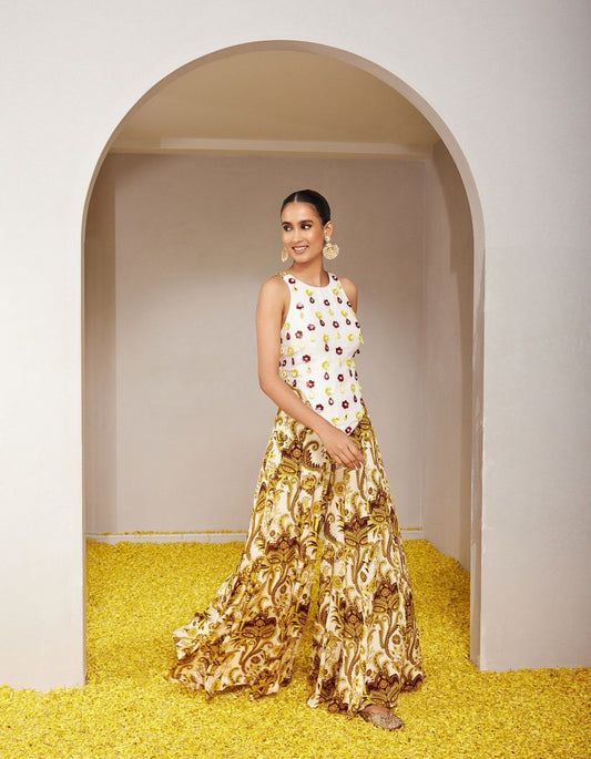 Genda Yellow Sharara Pants & Dori Blouse