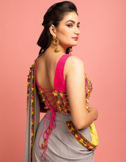 Grey Pre-Draped Saree